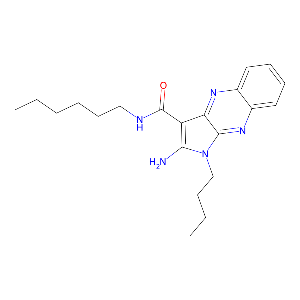 2-amino-1-butyl-N-hexyl-1H-pyrrolo[2,3-b]quinoxaline-3-carboxamide molecular structure, CAS 721901-02-6
