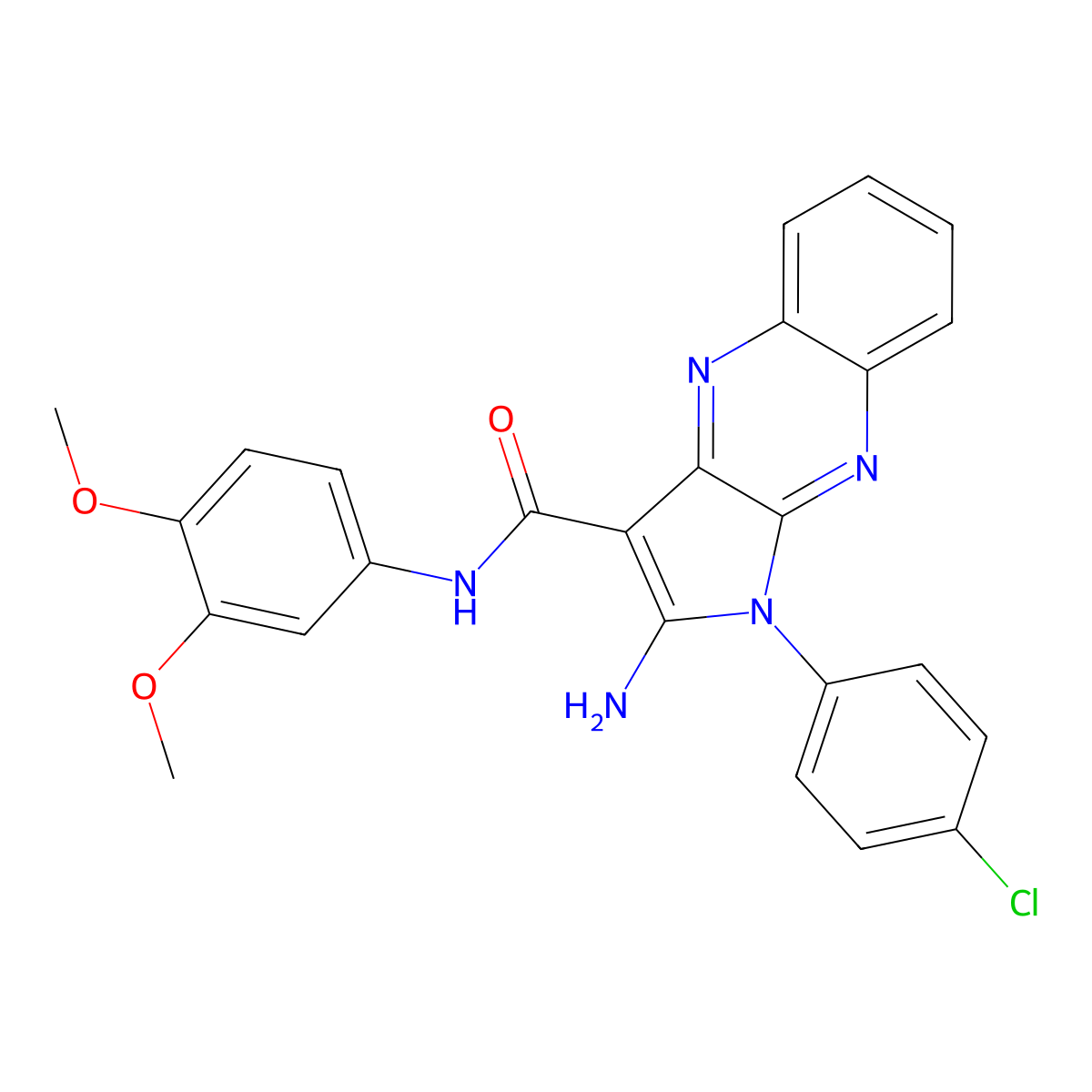 2-amino-1-(4-chlorophenyl)-N-(3,4-dimethoxyphenyl)-1H-pyrrolo[2,3-b]quinoxaline-3-carboxamide molecular structure, CAS 721901-25-3