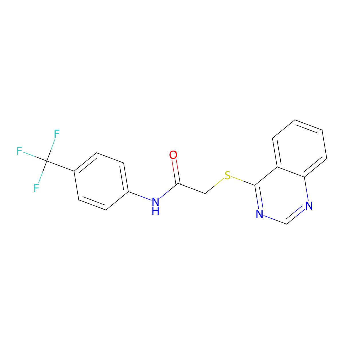2-(quinazolin-4-ylthio)-N-(4-(trifluoromethyl)phenyl)acetamide molecular structure, CAS 721901-49-1