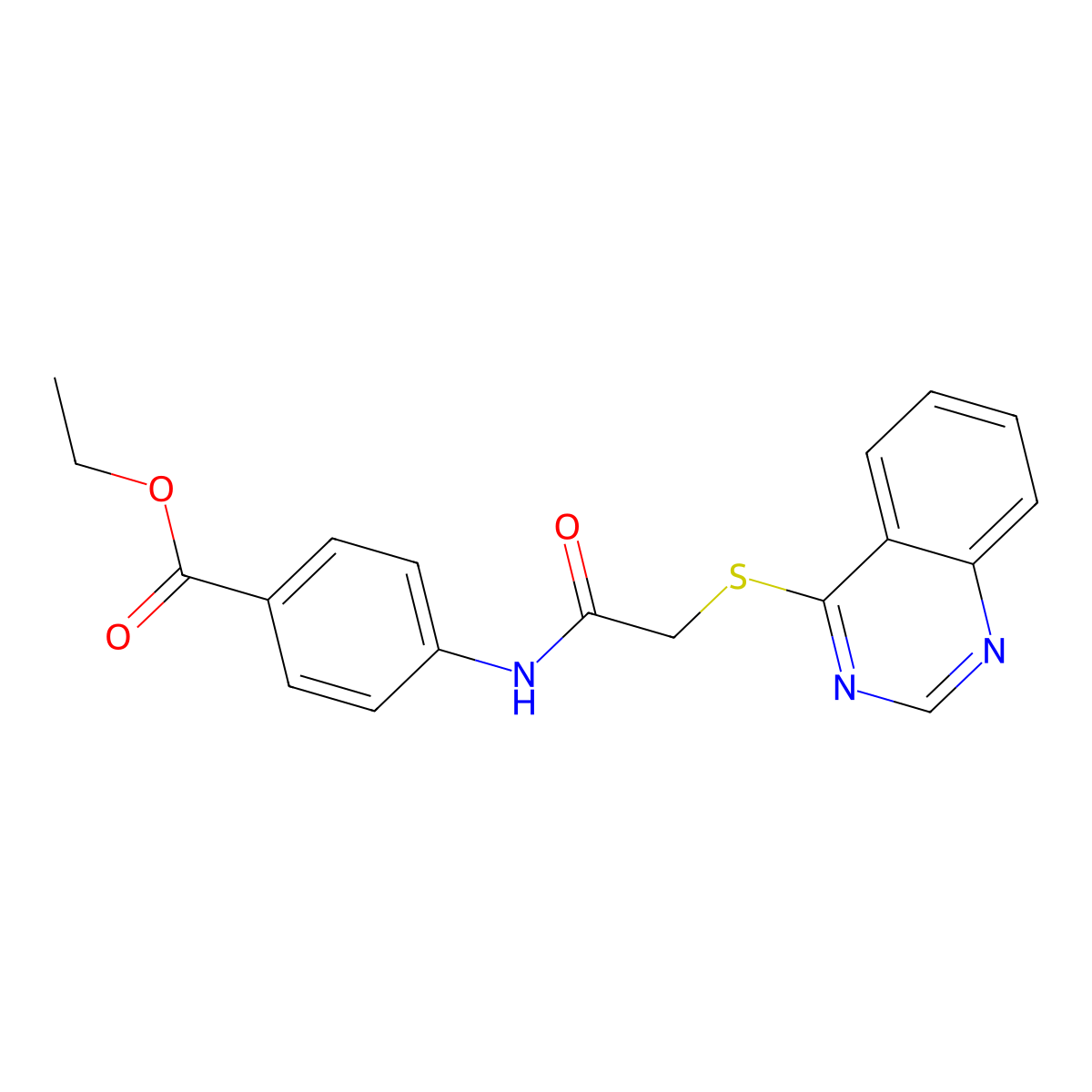 Ethyl 4-(2-(quinazolin-4-ylthio)acetamido)benzoate molecular structure, CAS 721901-56-0