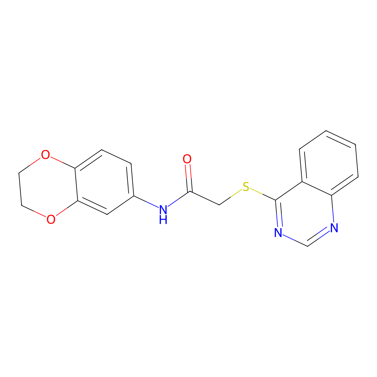 N-(2,3-dihydro-1,4-benzodioxin-6-yl)-2-quinazolin-4-ylsulfanylacetamide molecular structure, CAS 721901-68-4