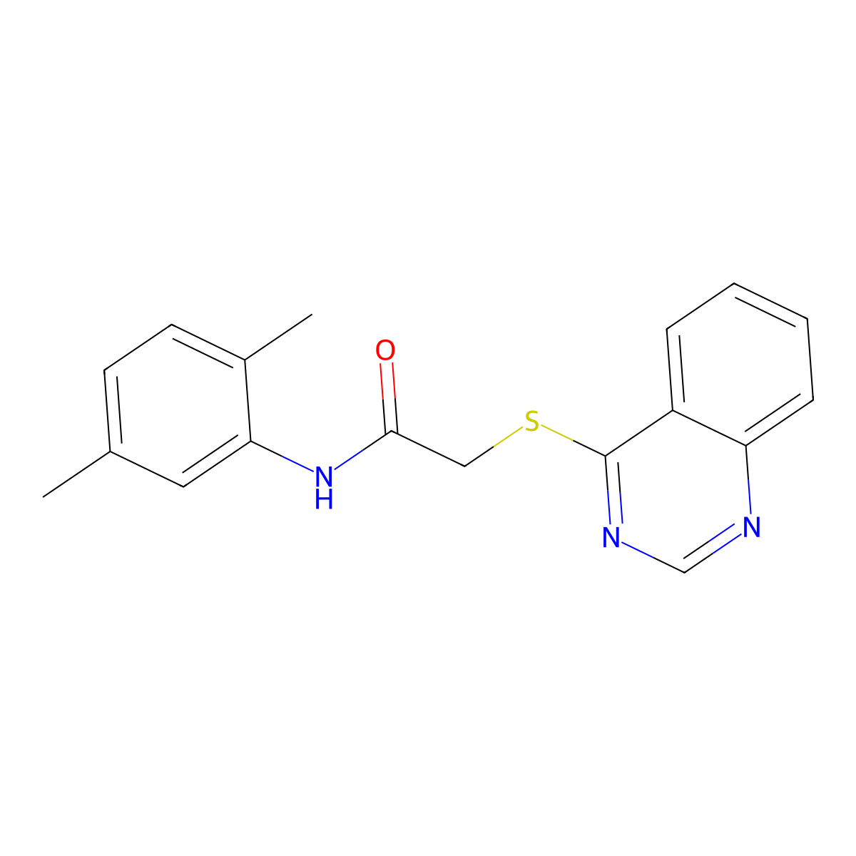 N-(2,5-dimethylphenyl)-2-(quinazolin-4-ylthio)acetamide molecular structure, CAS 721903-05-5