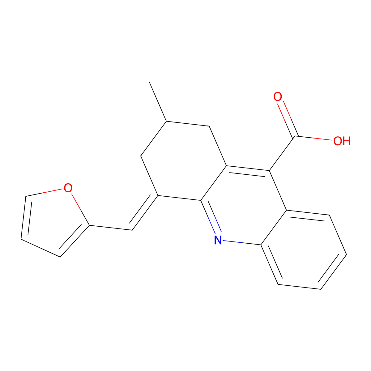 4-(Furan-2-ylmethylidene)-2-methyl-1,2,3,4-tetrahydroacridine-9-carboxylic acid molecular structure, CAS 721903-89-5