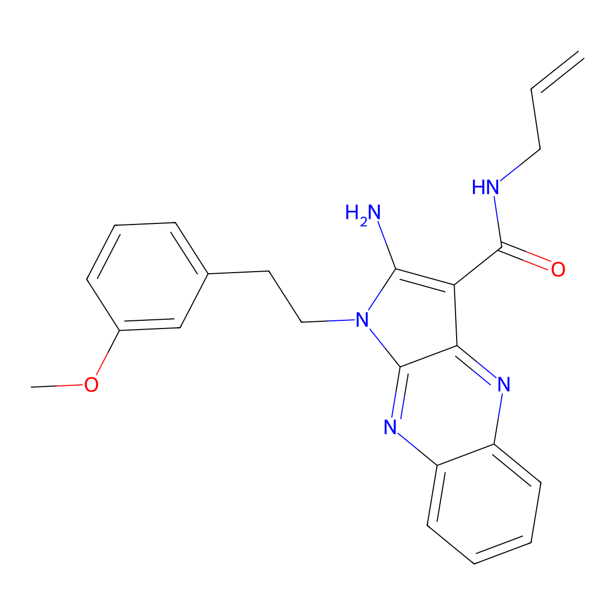 2-amino-1-[2-(3-methoxyphenyl)ethyl]-N-(prop-2-en-1-yl)-1H-pyrrolo[2,3-b]quinoxaline-3-carboxamide molecular structure, CAS 721905-52-8
