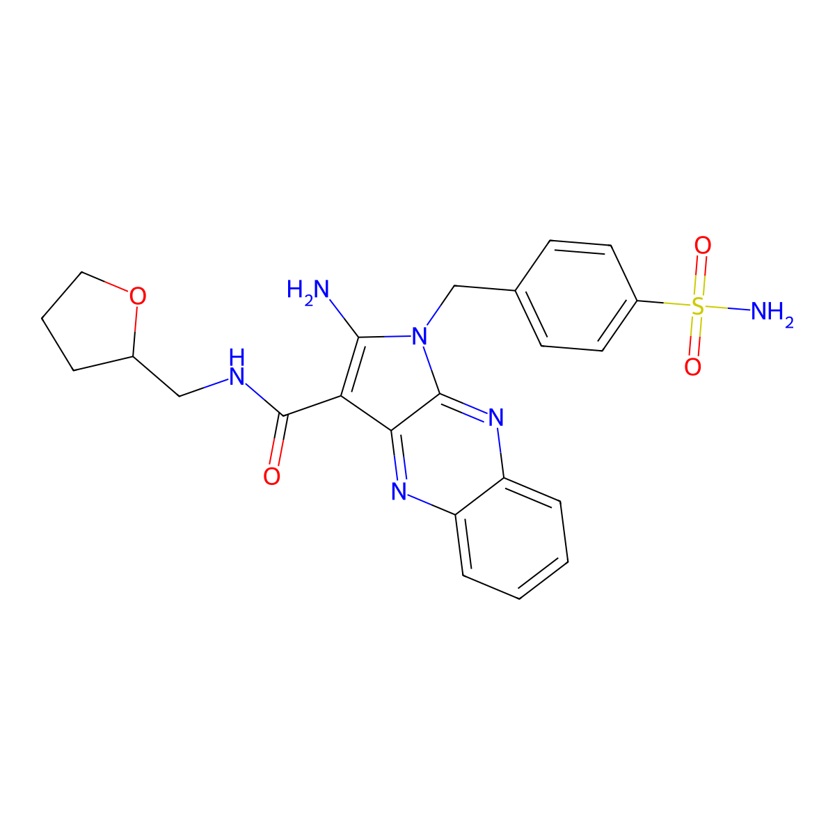 2-amino-N-[(oxolan-2-yl)methyl]-1-[(4-sulfamoylphenyl)methyl]-1H-pyrrolo[2,3-b]quinoxaline-3-carboxamide molecular structure, CAS 721905-59-5