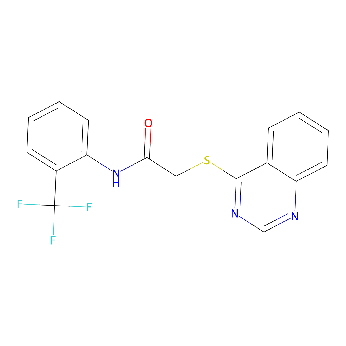 2-(quinazolin-4-ylthio)-N-(2-(trifluoromethyl)phenyl)acetamide molecular structure, CAS 721905-84-6