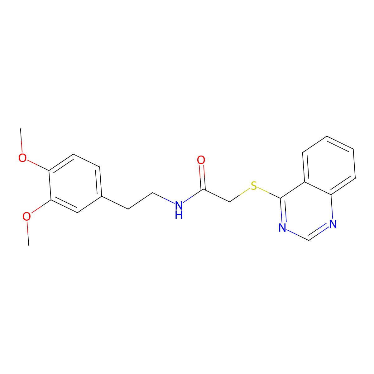 N-(3,4-dimethoxyphenethyl)-2-(quinazolin-4-ylthio)acetamide molecular structure, CAS 721907-40-0