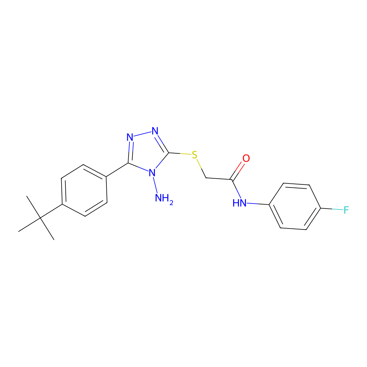 2-{[4-amino-5-(4-tert-butylphenyl)-4H-1,2,4-triazol-3-yl]sulfanyl}-N-(4-fluorophenyl)acetamide molecular structure, CAS 721907-73-9