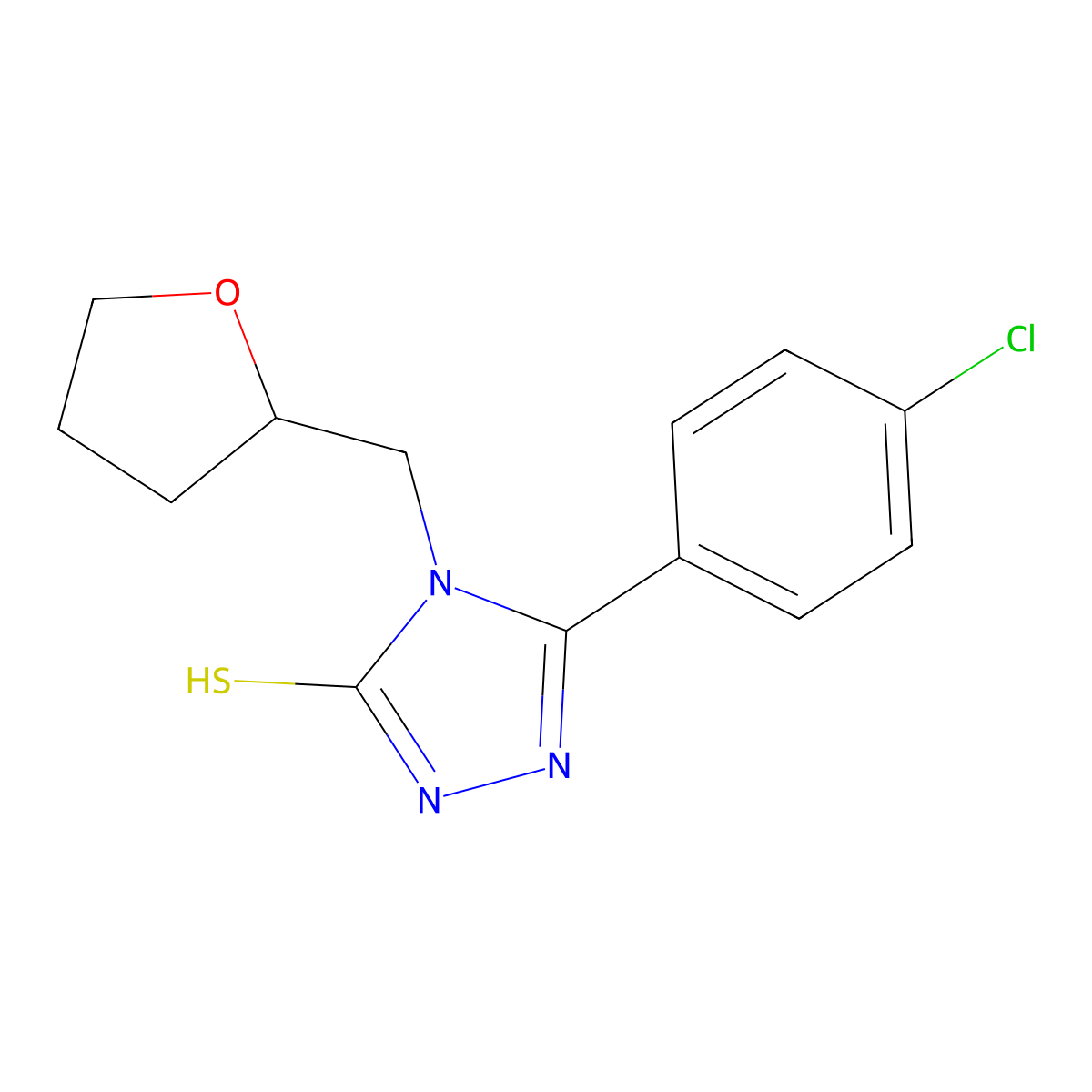5-(4-Chloro-phenyl)-4-(tetrahydro-furan-2-ylmethyl)-4H-[1,2,4]triazole-3-thiol molecular structure, CAS 721908-12-9