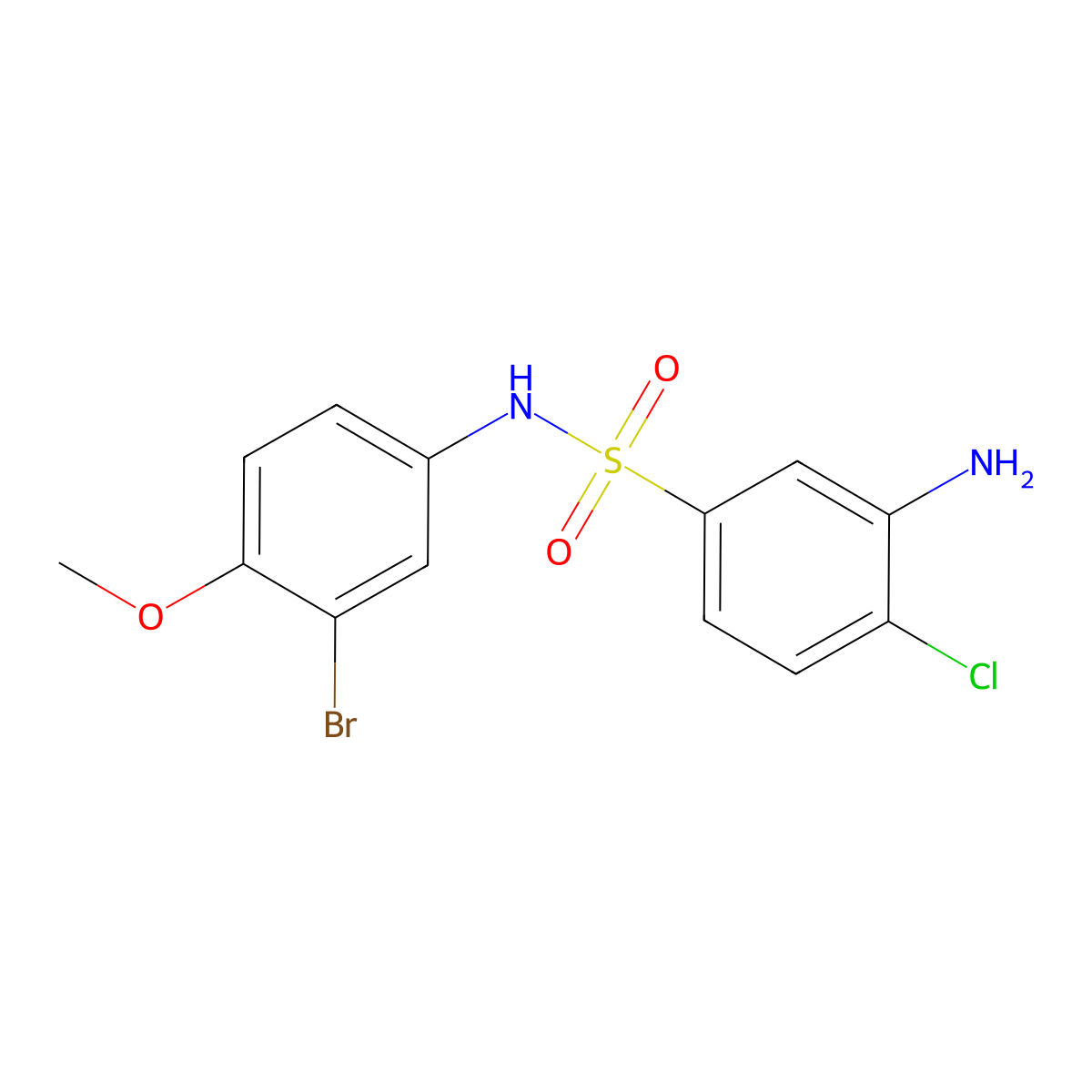 3-amino-N-(3-bromo-4-methoxyphenyl)-4-chlorobenzene-1-sulfonamide molecular structure, CAS 721908-30-1