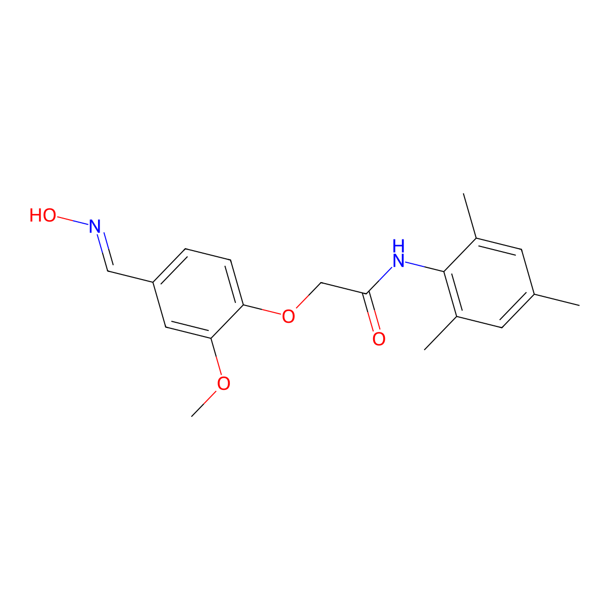 2-{4-[(hydroxyimino)methyl]-2-methoxyphenoxy}-N-(2,4,6-trimethylphenyl)acetamide molecular structure, CAS 721916-24-1