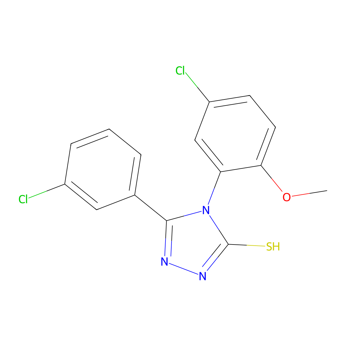 4-(5-chloro-2-methoxyphenyl)-5-(3-chlorophenyl)-4H-1,2,4-triazole-3-thiol molecular structure, CAS 721916-31-0