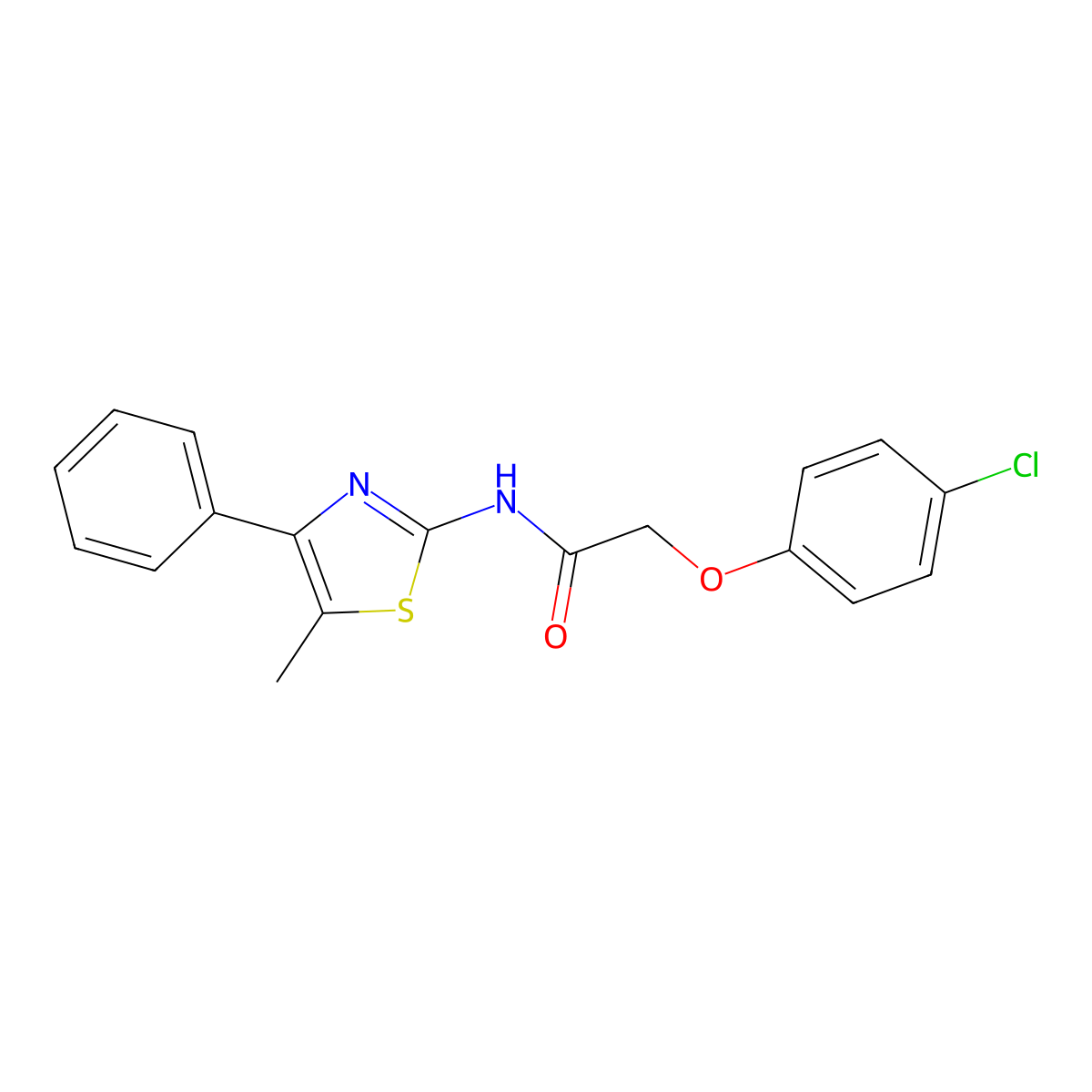 2-(4-chlorophenoxy)-N-(5-methyl-4-phenyl-1,3-thiazol-2-yl)acetamide molecular structure, CAS 72192-48-4