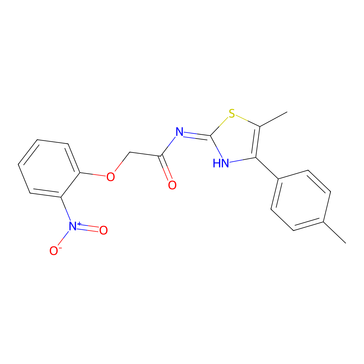 N-[(2E)-5-methyl-4-(4-methylphenyl)-1,3-thiazol-2(3H)-ylidene]-2-(2-nitrophenoxy)acetamide molecular structure, CAS 72192-56-4
