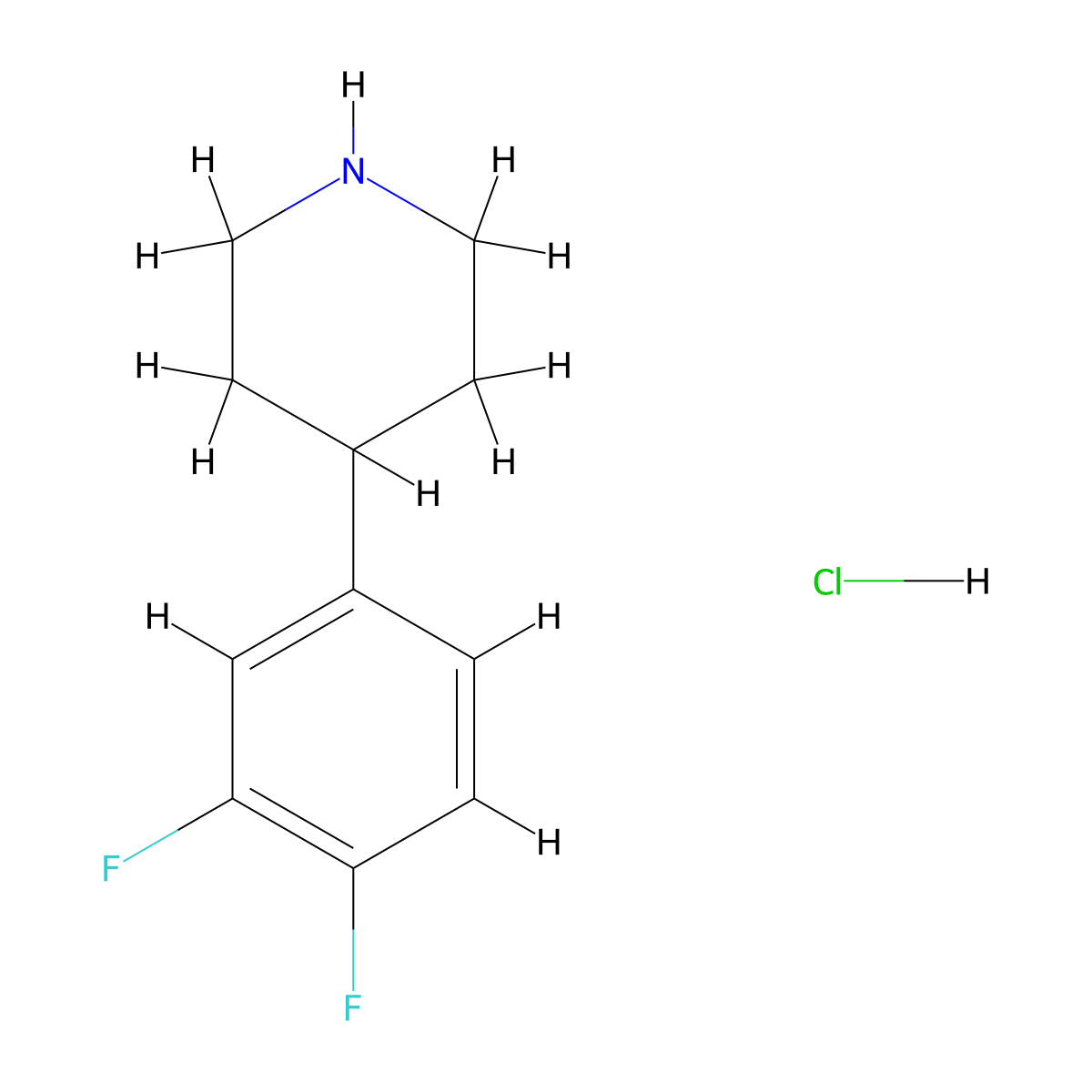 4-(3,4-Difluorophenyl)piperidine hydrochloride molecular structure, CAS 721958-67-4