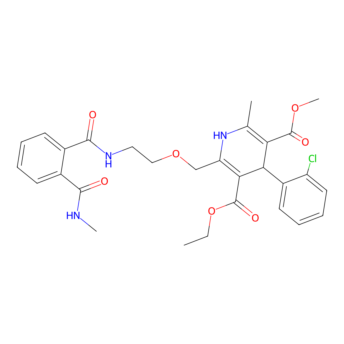 3-Ethyl 5-methyl 4-(2-chlorophenyl)-6-methyl-2-((2-((2-(methylcarbamoyl)phenyl)formamido)ethoxy)methyl)-1,4-dihydropyridine-3,5-dicarboxylate molecular structure, CAS 721958-72-1