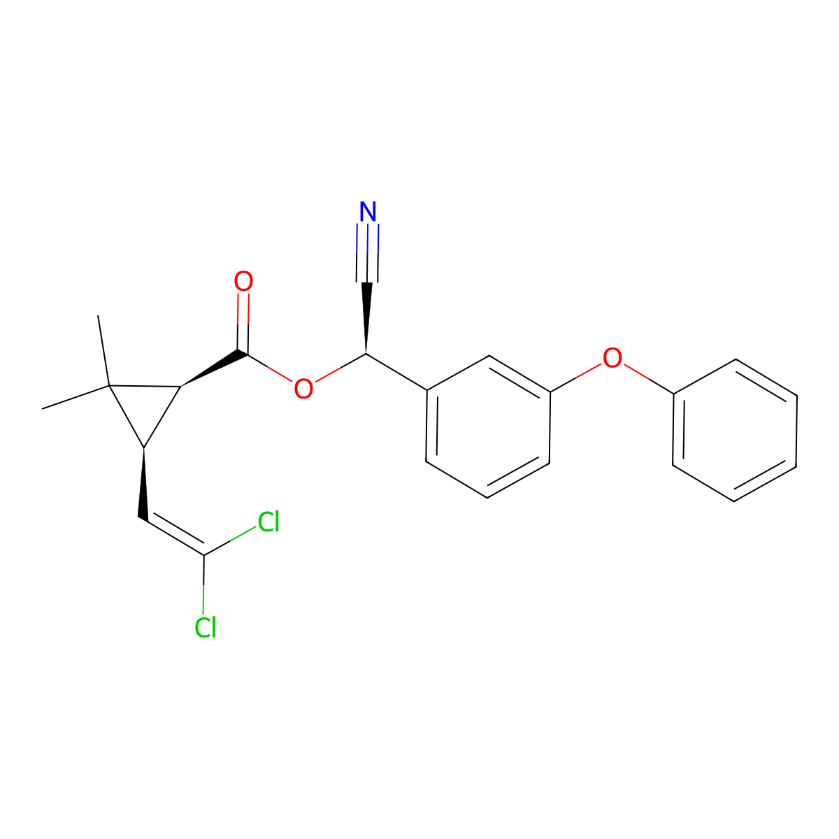 (R)-cyano(3-phenoxyphenyl)methyl (1S,3S)-3-(2,2-dichloroethenyl)-2,2-dimethylcyclopropanecarboxylate molecular structure, CAS 72204-44-5