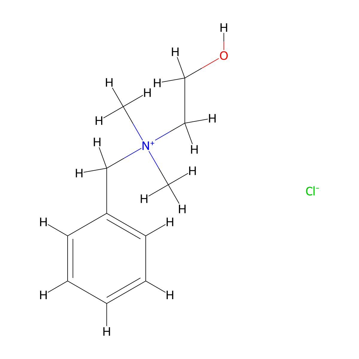 Benzyl(2-hydroxyethyl)dimethylammonium chloride molecular structure, CAS 7221-40-1
