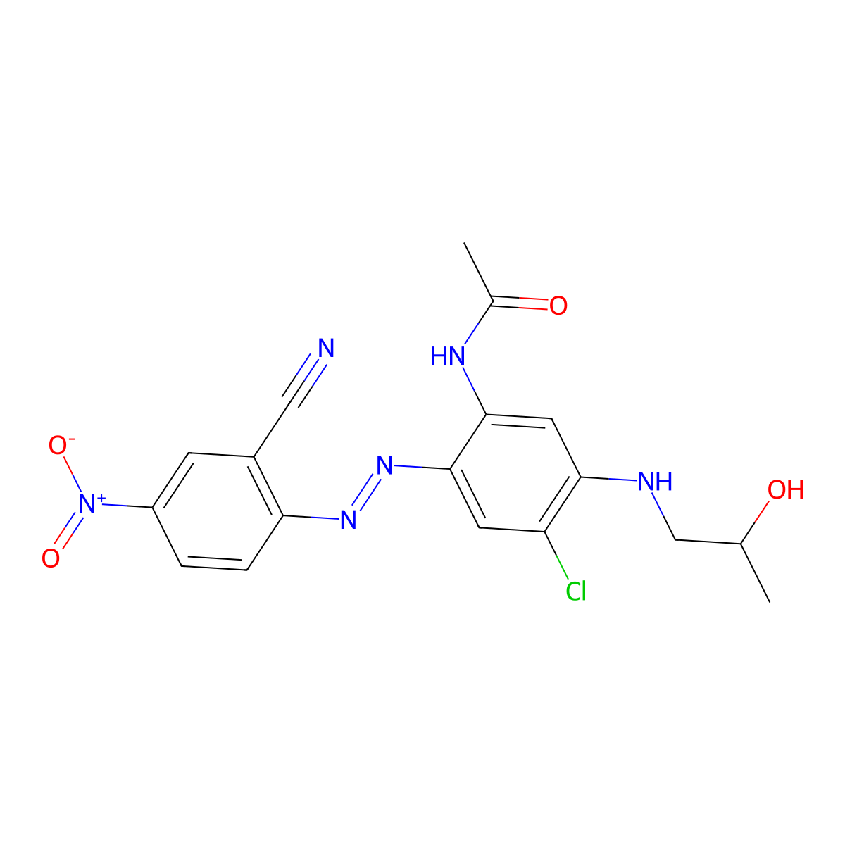 Acetamide, N-[4-chloro-2-[2-(2-cyano-4-nitrophenyl)diazenyl]-5-[(2-hydroxypropyl)amino]phenyl]- molecular structure, CAS 72214-20-1