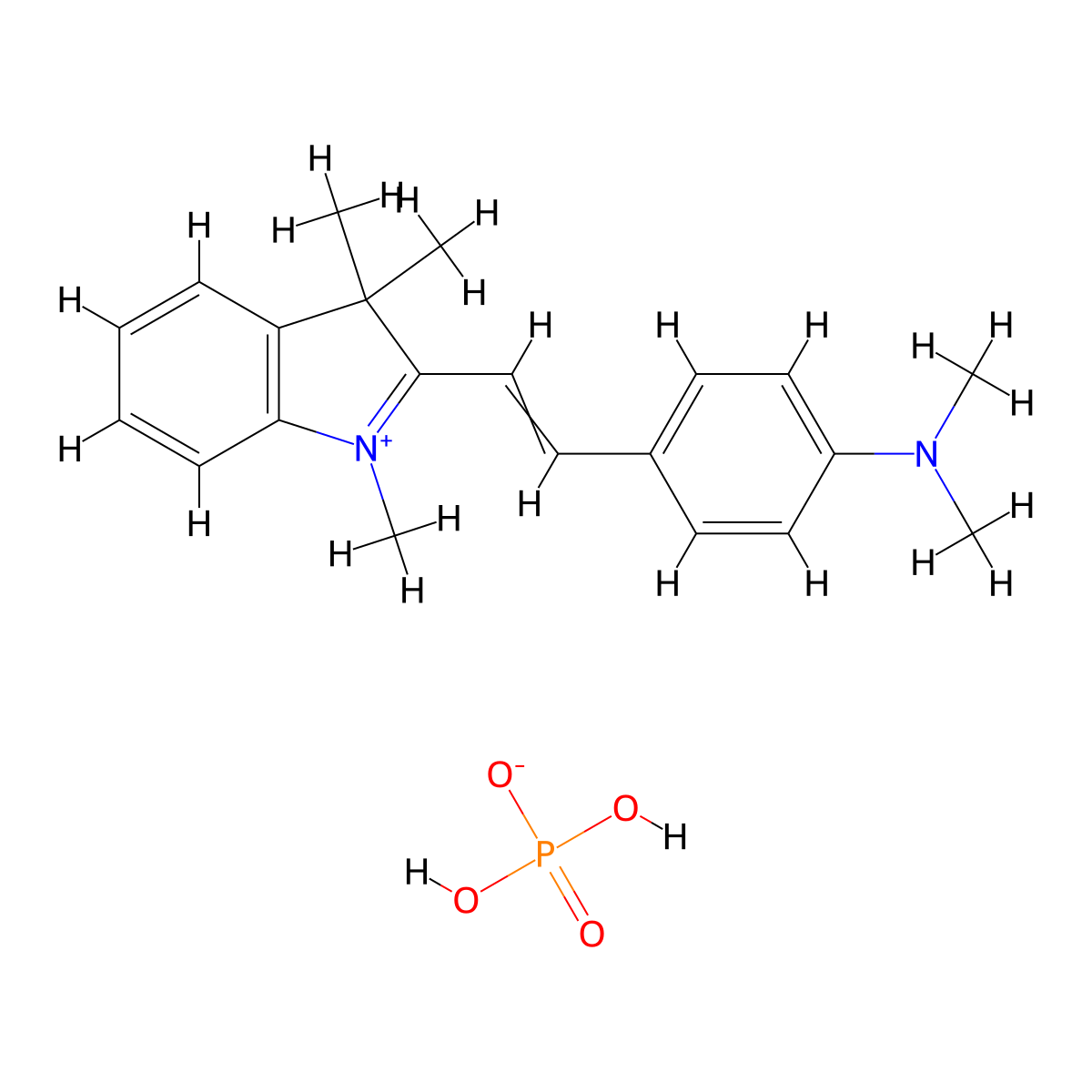 3H-Indolium, 2-(2-(4-(dimethylamino)phenyl)ethenyl)-1,3,3-trimethyl-, phosphate (1:1) molecular structure, CAS 72214-25-6