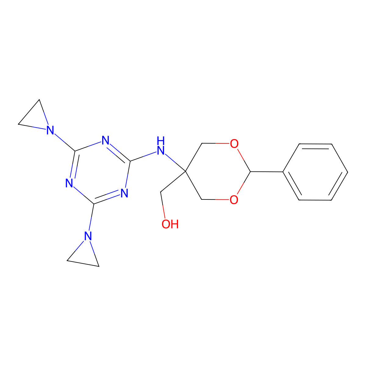 (5-((4,6-Bis(aziridin-1-yl)-1,3,5-triazin-2-yl)amino)-2-phenyl-1,3-dioxan-5-yl)methanol molecular structure, CAS 72239-51-1