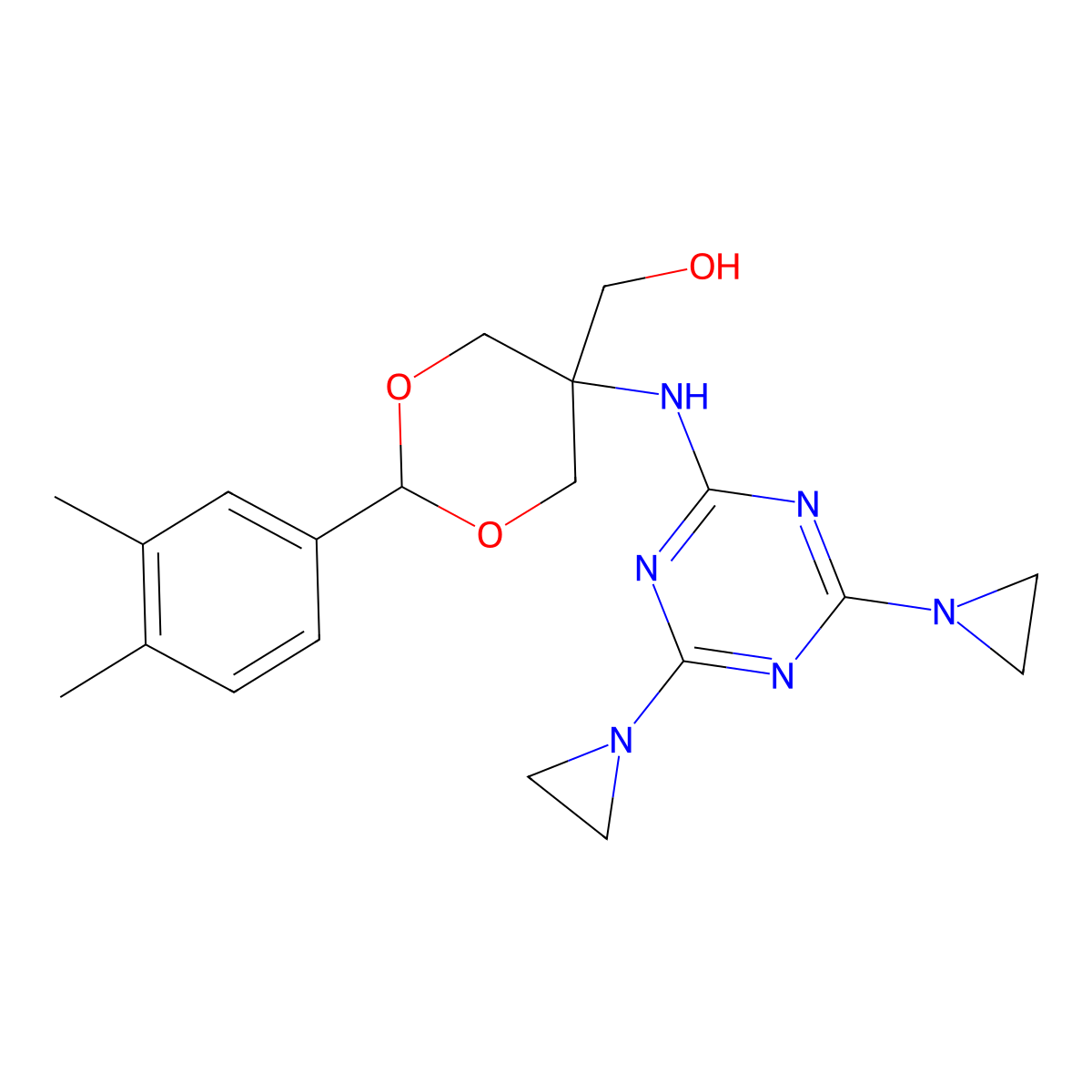 1,3-Dioxane-5-methanol, 5-((4,6-bis(1-aziridinyl)-1,3,5-triazin-2-yl)amino)-2-(3,4-dimethylphenyl)- molecular structure, CAS 72239-52-2