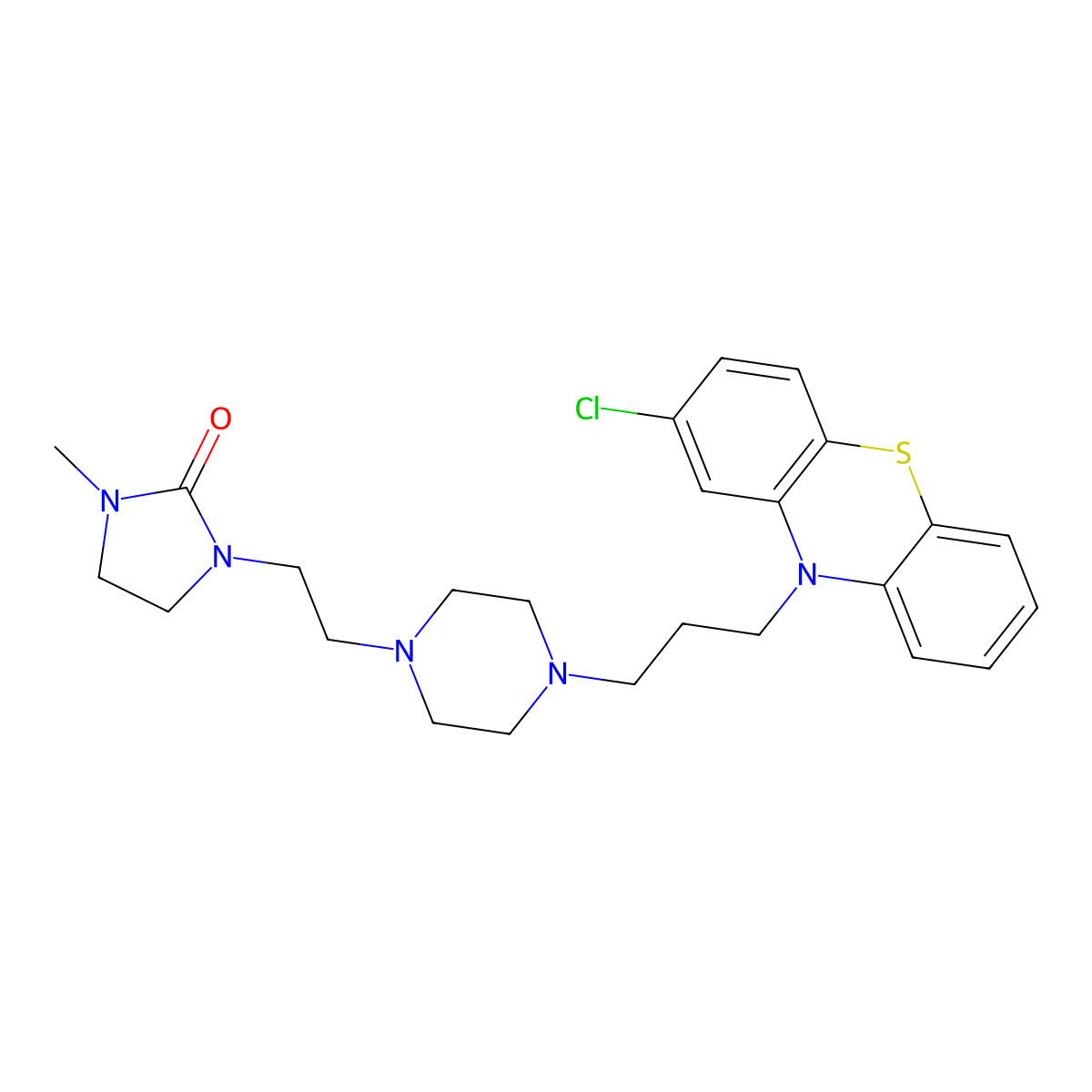 1-(2-(4-(3-(2-chloro-10H-phenothiazin-10-yl)propyl)-1-piperazinyl)ethyl)-3-methyl-2-imidazolidinone molecular structure, CAS 7224-08-0