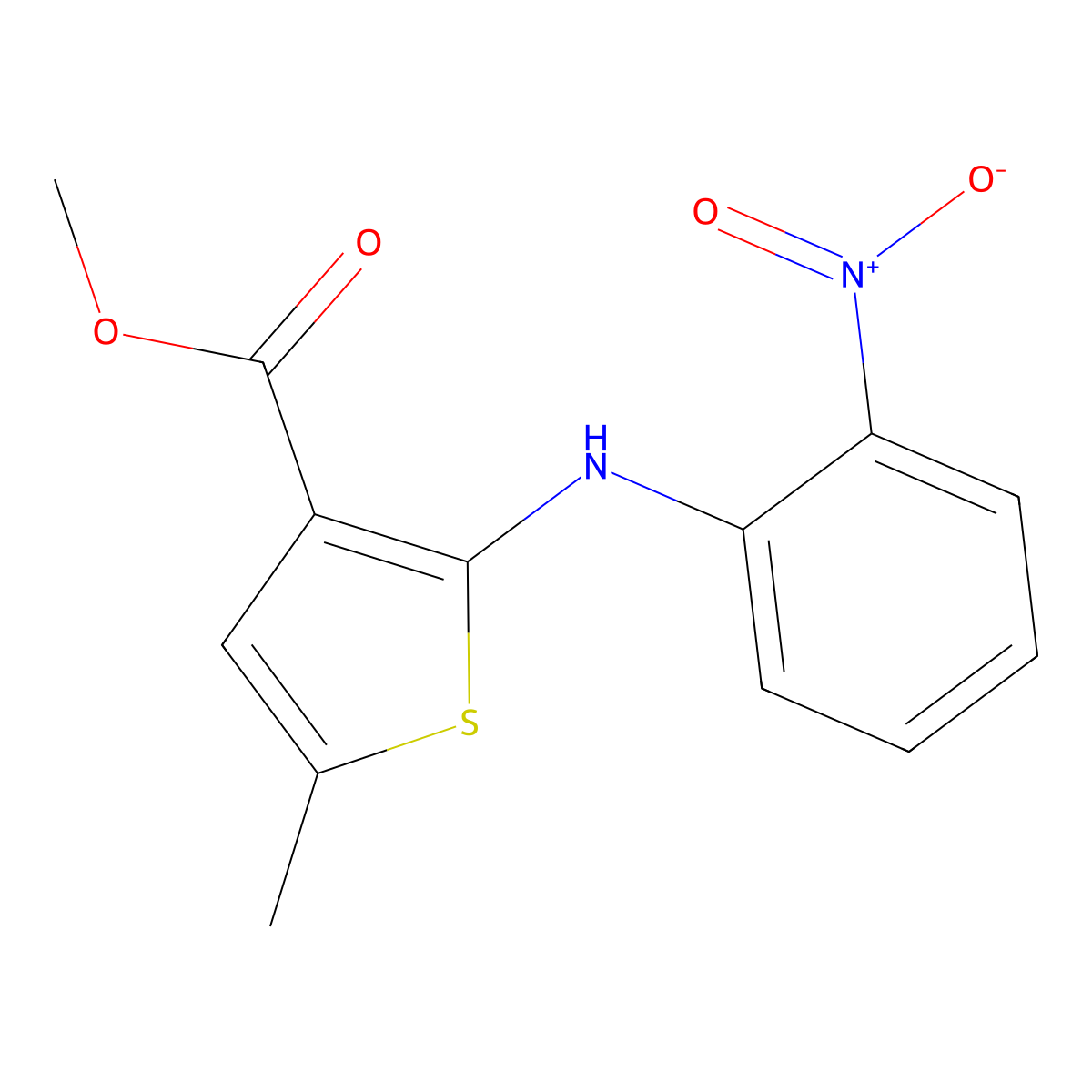 Methyl 5-methyl-2-((2-nitrophenyl)amino)thiophene-3-carboxylate molecular structure, CAS 72242-31-0
