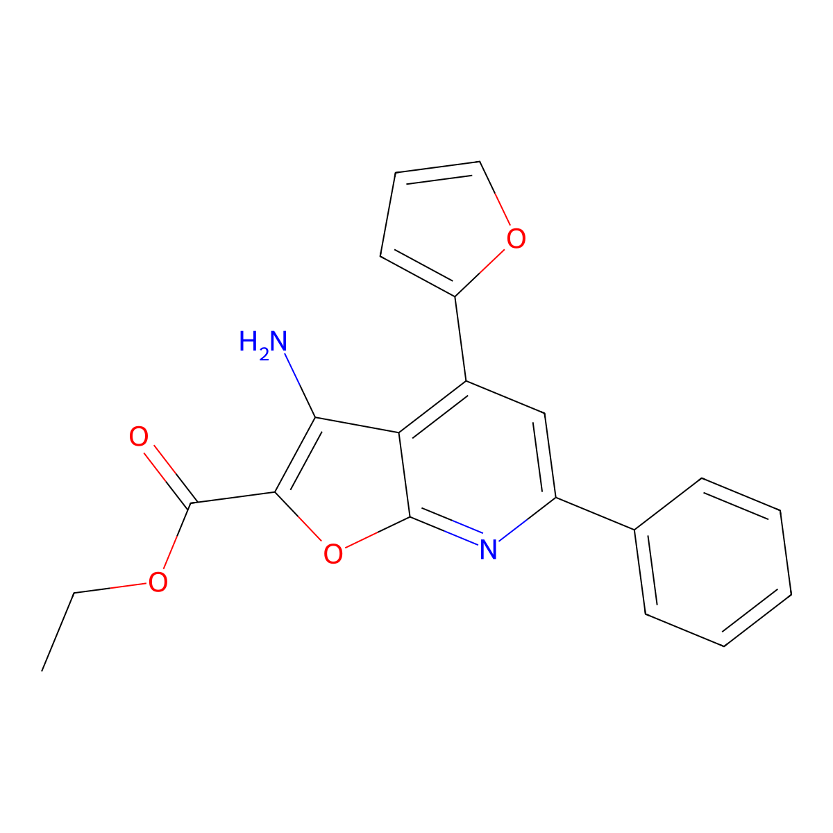Ethyl 3-amino-4-(2-furyl)-6-phenylfuro[2,3-b]pyridine-2-carboxylate molecular structure, CAS 722456-10-2