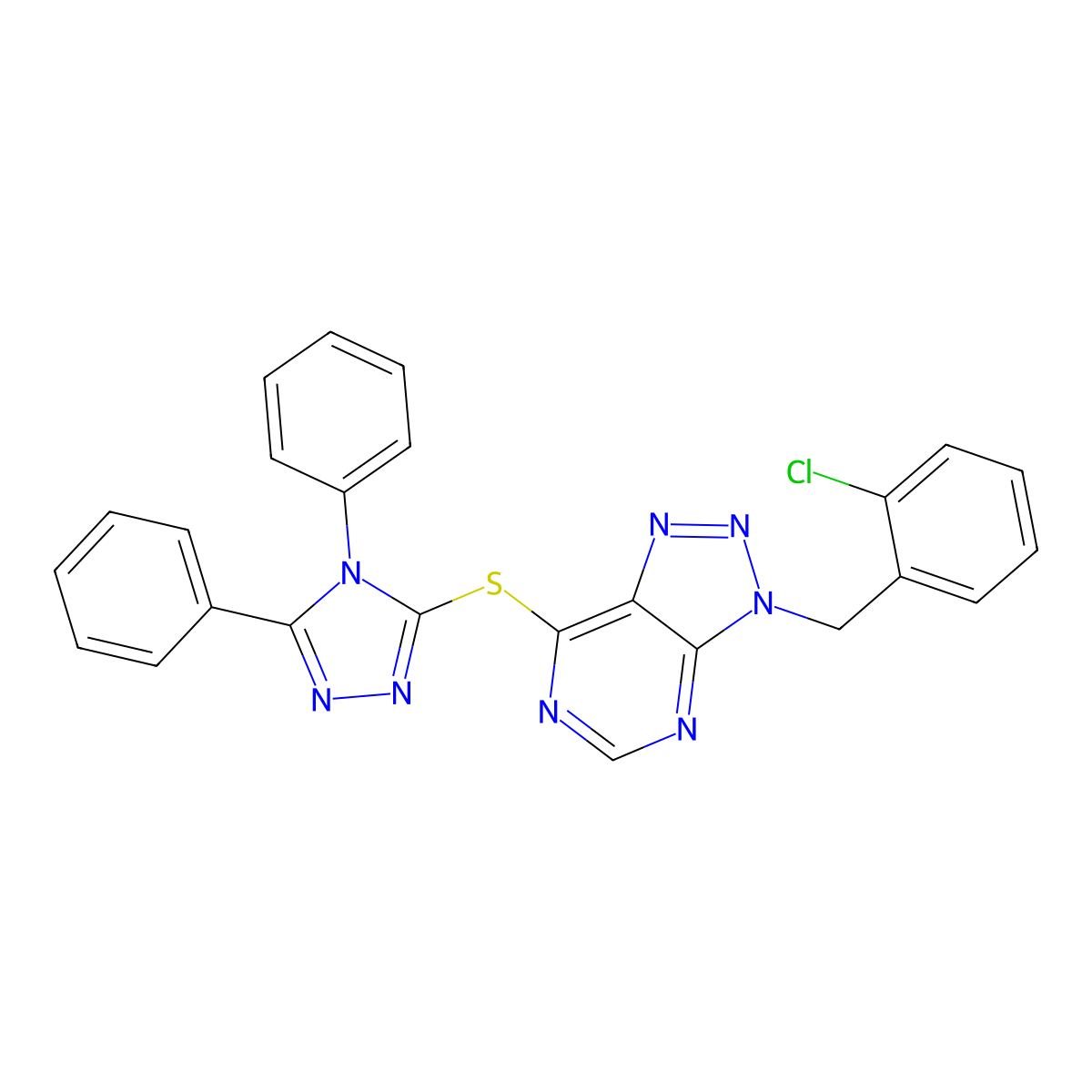 3-(2-chlorobenzyl)-3H-[1,2,3]triazolo[4,5-d]pyrimidin-7-yl 4,5-diphenyl-4H-1,2,4-triazol-3-yl sulfide molecular structure, CAS 722456-29-3