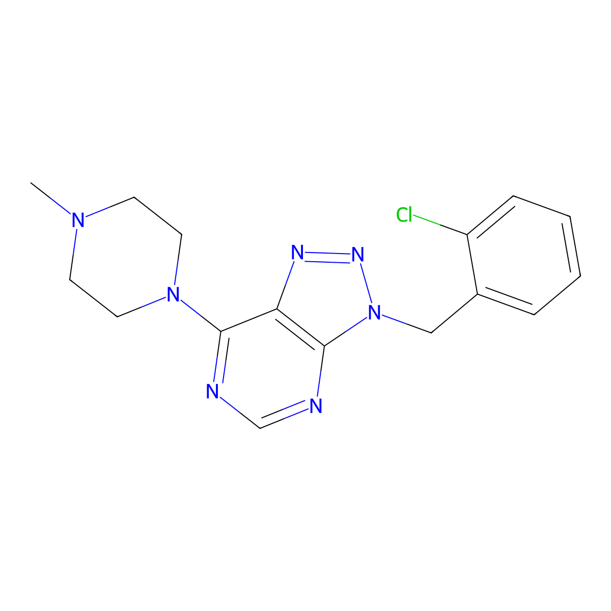3-(2-chlorobenzyl)-7-(4-methyl-1-piperazinyl)-3H-[1,2,3]triazolo[4,5-d]pyrimidine molecular structure, CAS 722456-41-9