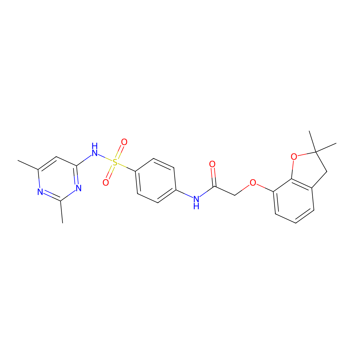 2-((2,2-dimethyl-2,3-dihydrobenzofuran-7-yl)oxy)-N-(4-(N-(2,6-dimethylpyrimidin-4-yl)sulfamoyl)phenyl)acetamide molecular structure, CAS 722459-21-4