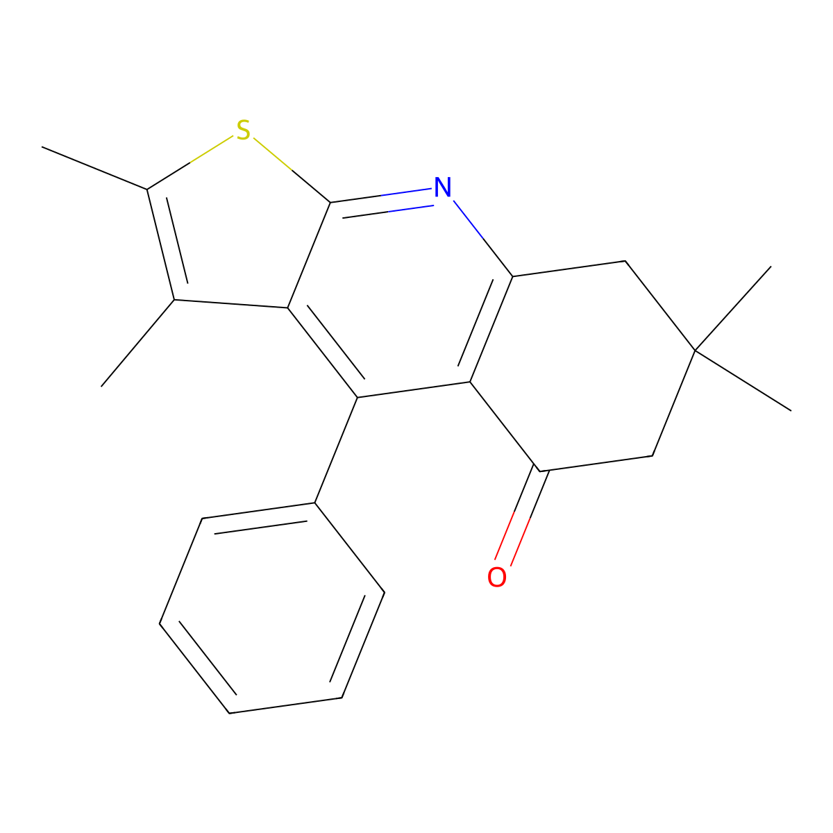 2,3,7,7-tetramethyl-4-phenyl-7,8-dihydrothieno[2,3-b]quinolin-5(6H)-one molecular structure, CAS 722463-41-4