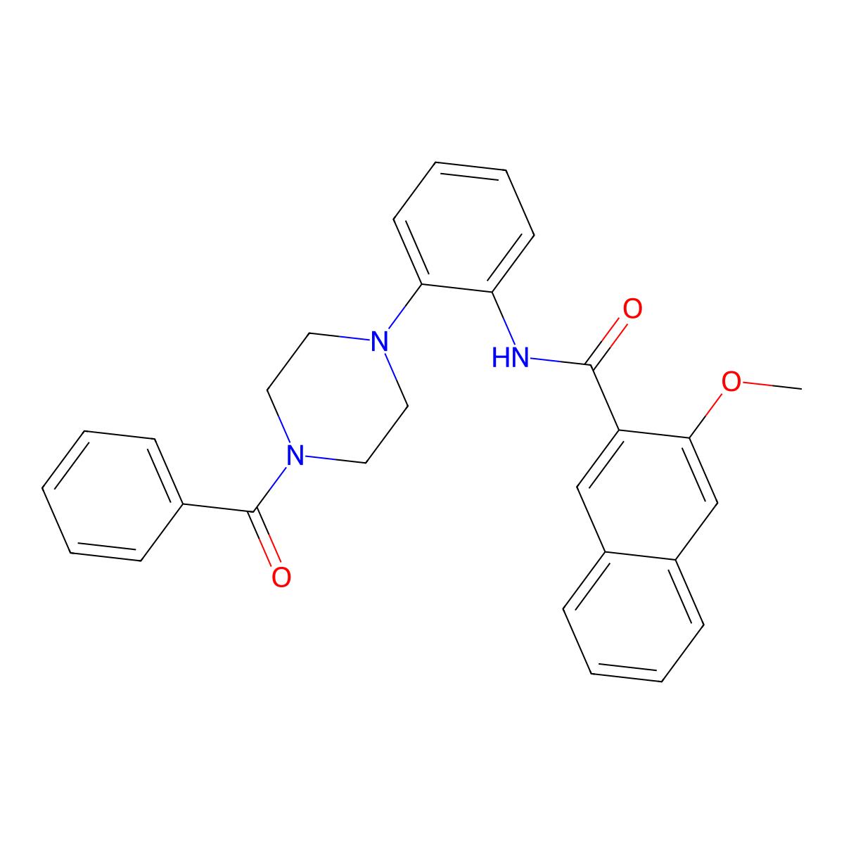 N-[2-(4-benzoylpiperazin-1-yl)phenyl]-3-methoxynaphthalene-2-carboxamide molecular structure, CAS 722463-69-6