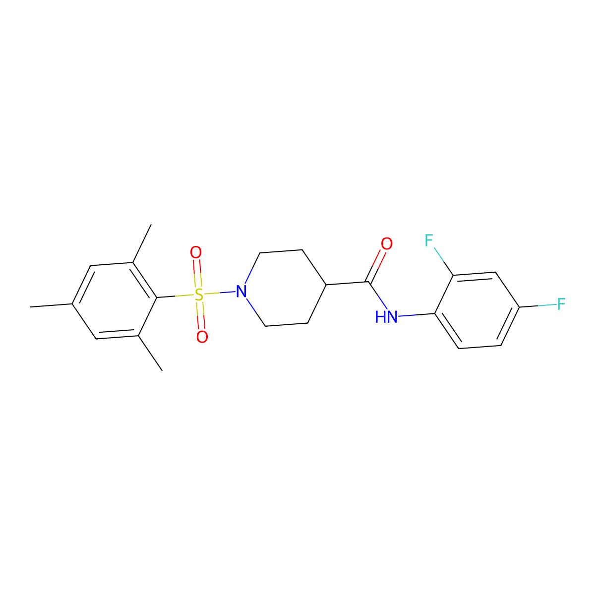 N-(2,4-difluorophenyl)-1-(mesitylsulfonyl)-4-piperidinecarboxamide molecular structure, CAS 722463-85-6