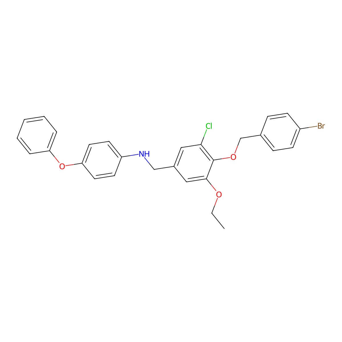 N-{4-[(4-bromobenzyl)oxy]-3-chloro-5-ethoxybenzyl}-N-(4-phenoxyphenyl)amine molecular structure, CAS 722465-40-9