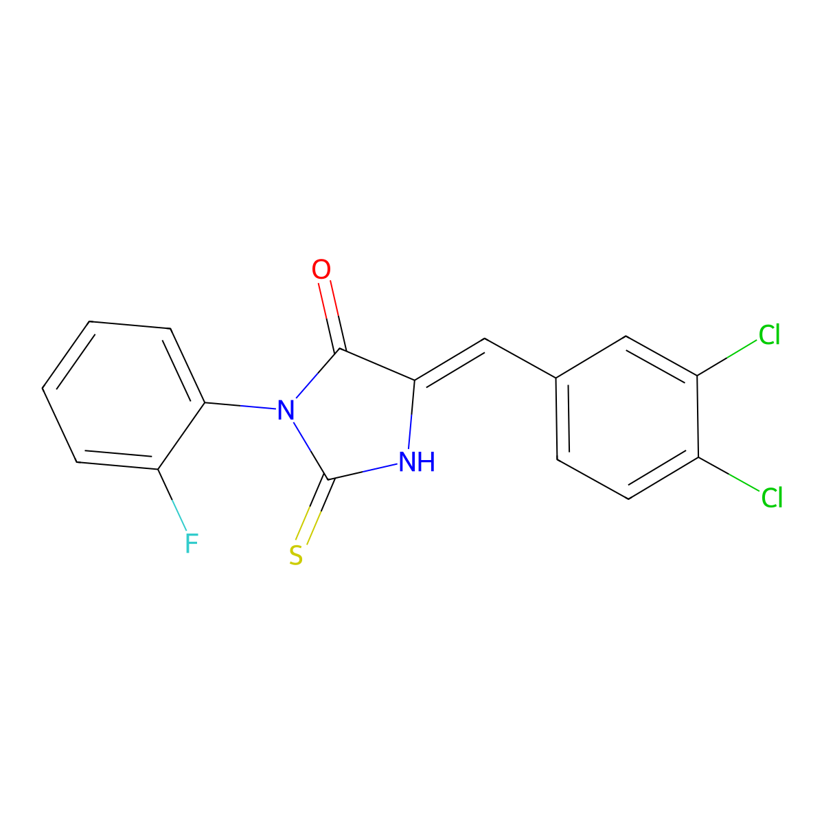 5-(3,4-Dichlorobenzylidene)-3-(2-fluorophenyl)-2-thioxoimidazolidin-4-one molecular structure, CAS 722465-80-7