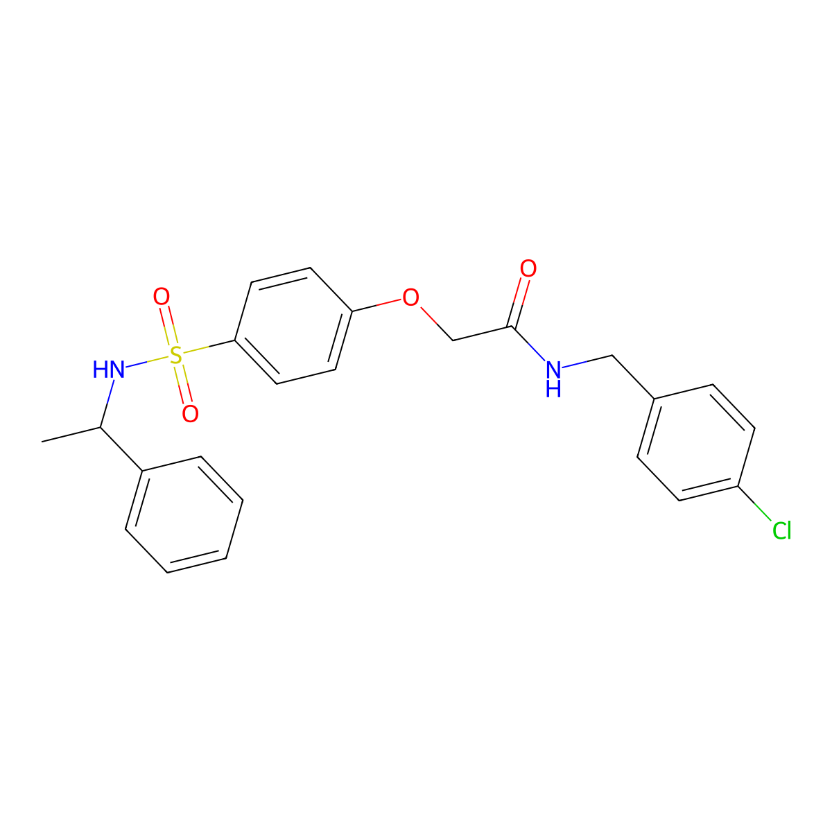 N-(4-chlorobenzyl)-2-(4-{[(1-phenylethyl)amino]sulfonyl}phenoxy)acetamide molecular structure, CAS 722466-84-4