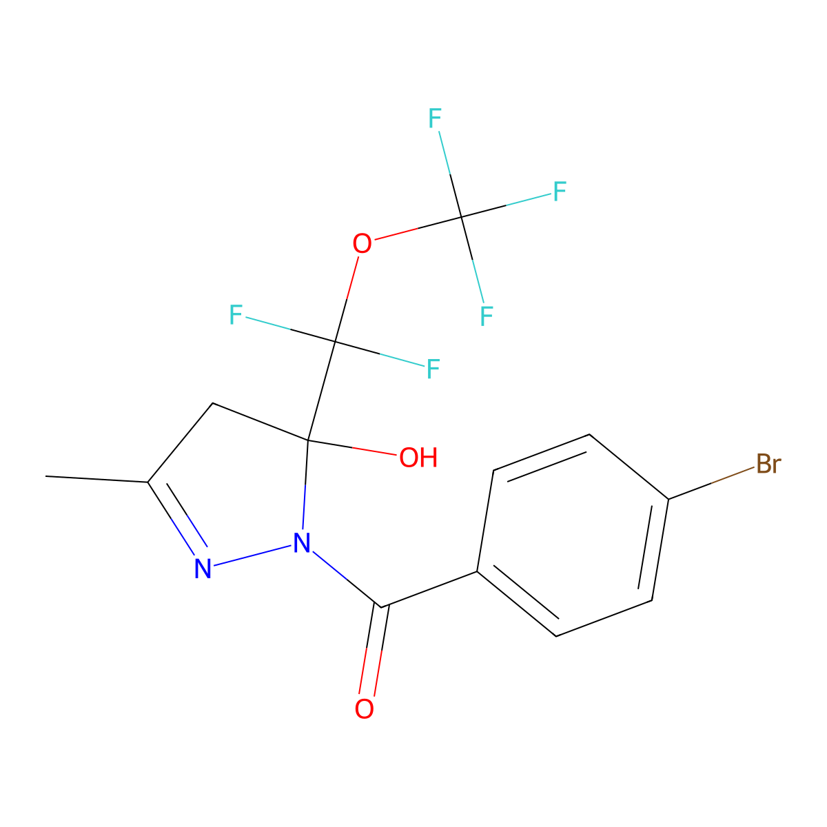 (4-bromophenyl)-[5-[difluoro(trifluoromethoxy)methyl]-5-hydroxy-3-methyl-4H-pyrazol-1-yl]methanone molecular structure, CAS 722470-55-5