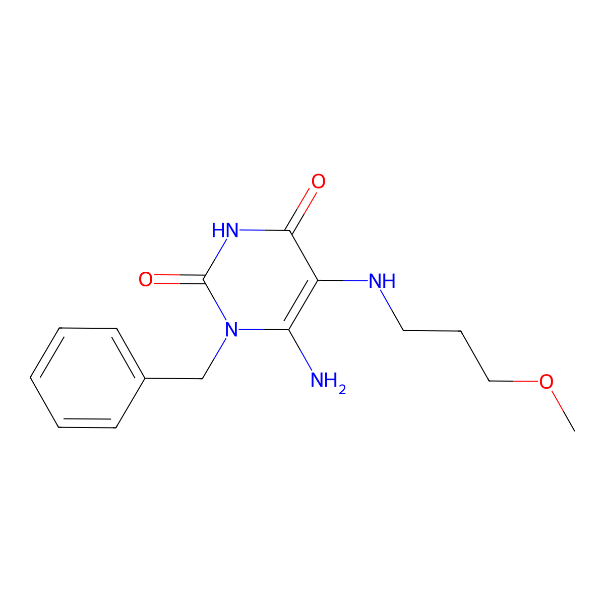 6-Amino-1-benzyl-5-[(3-methoxypropyl)amino]-1,2,3,4-tetrahydropyrimidine-2,4-dione molecular structure, CAS 722471-88-7