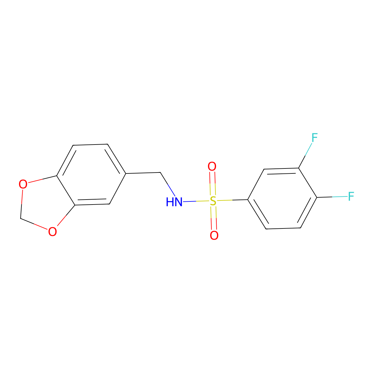 N-(1,3-benzodioxol-5-ylmethyl)-3,4-difluorobenzenesulfonamide molecular structure, CAS 722473-55-4
