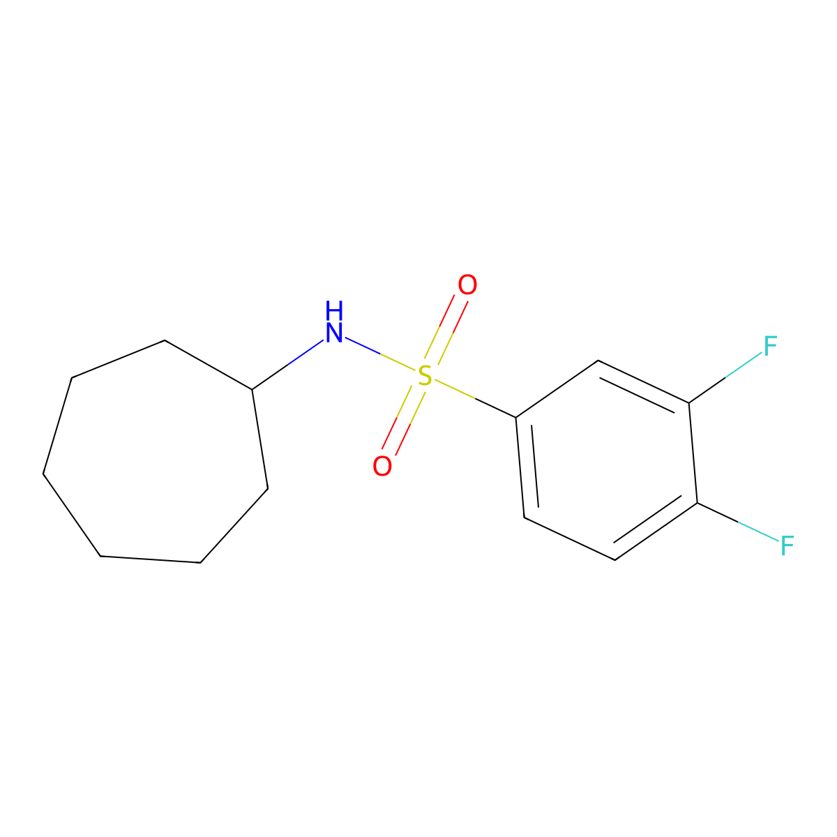 N-cycloheptyl-3,4-difluorobenzenesulfonamide molecular structure, CAS 722473-57-6
