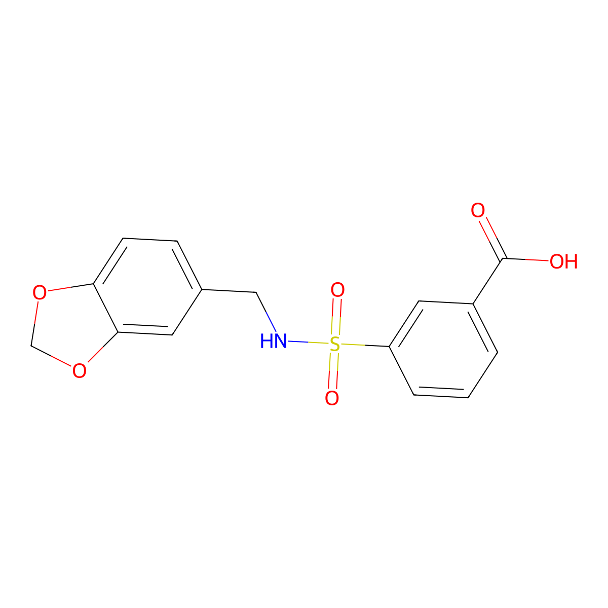 3-(((1,3-Dioxaindan-5-yl)methyl)sulfamoyl)benzoic acid molecular structure, CAS 722473-64-5