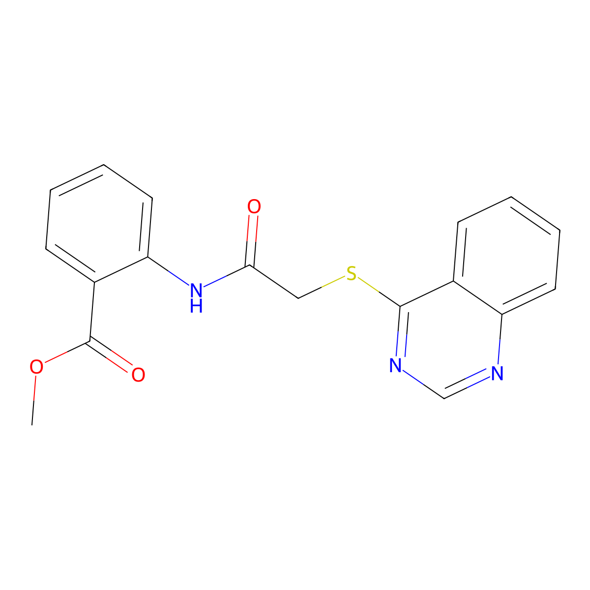 Methyl 2-[2-(quinazolin-4-ylsulfanyl)acetamido]benzoate molecular structure, CAS 722478-23-1