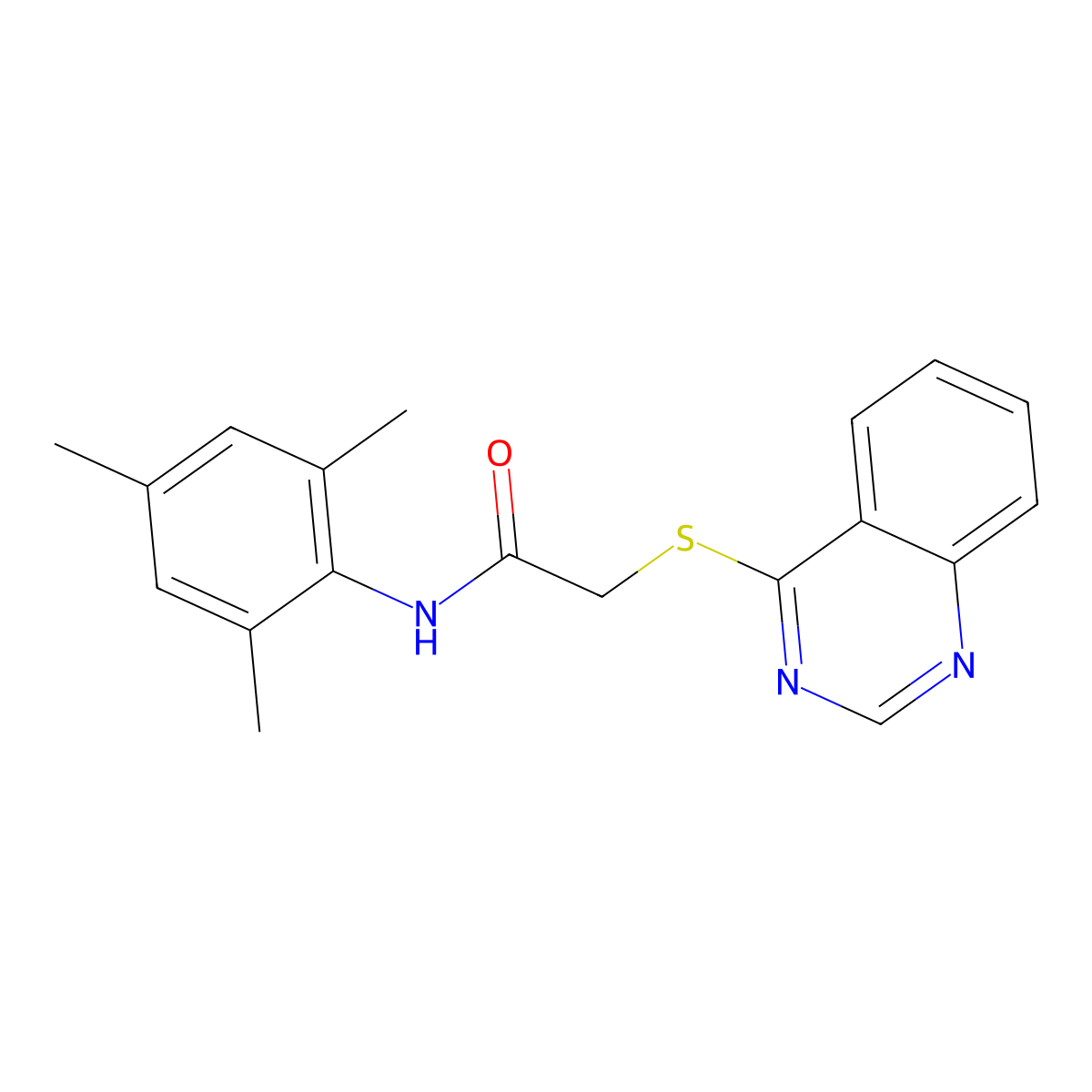 2-(quinazolin-4-ylsulfanyl)-N-(2,4,6-trimethylphenyl)acetamide molecular structure, CAS 722478-24-2