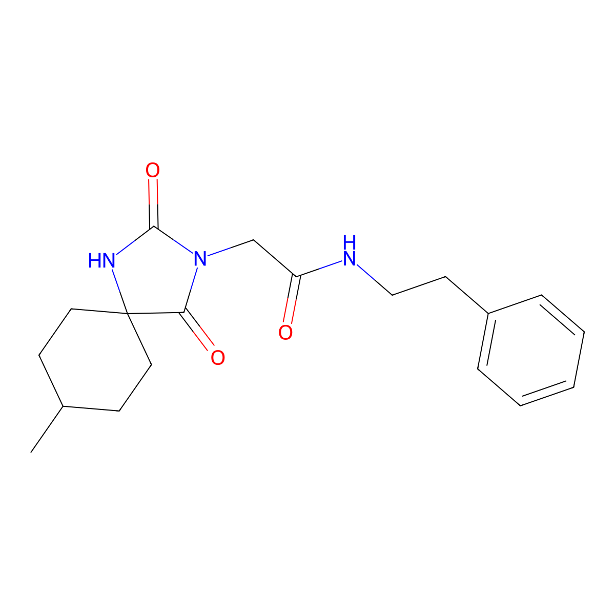 2-{8-methyl-2,4-dioxo-1,3-diazaspiro[4.5]decan-3-yl}-N-(2-phenylethyl)acetamide molecular structure, CAS 722478-58-2