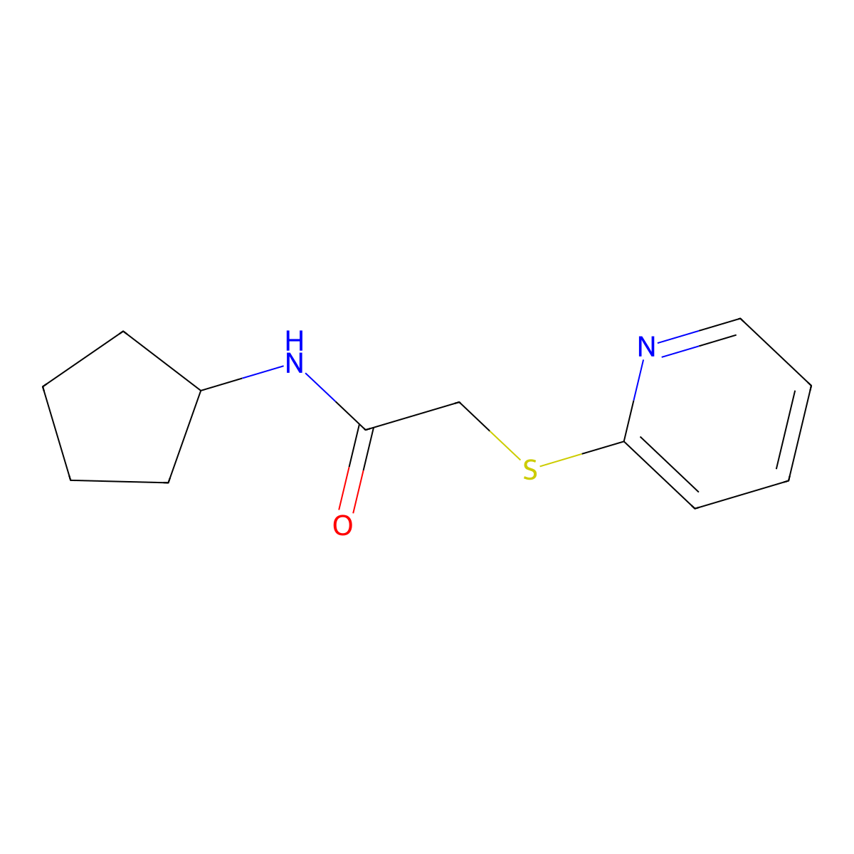 N-cyclopentyl-2-pyridin-2-ylsulfanylacetamide molecular structure, CAS 722487-63-0