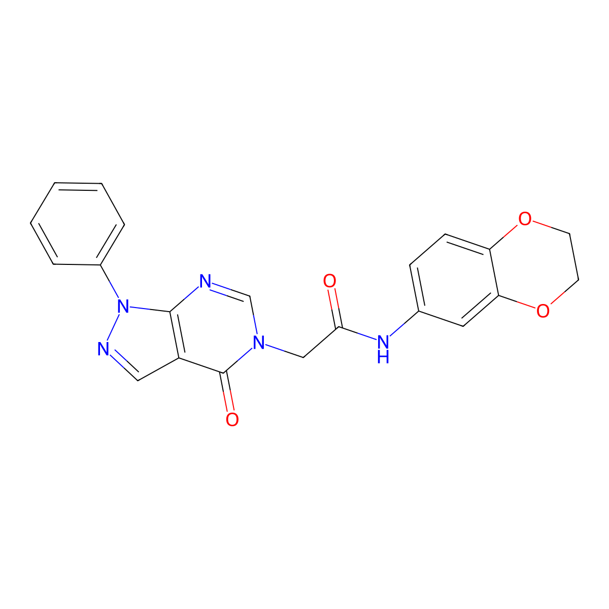 N-(2,3-dihydro-1,4-benzodioxin-6-yl)-2-{4-oxo-1-phenyl-1H,4H,5H-pyrazolo[3,4-d]pyrimidin-5-yl}acetamide molecular structure, CAS 722489-75-0