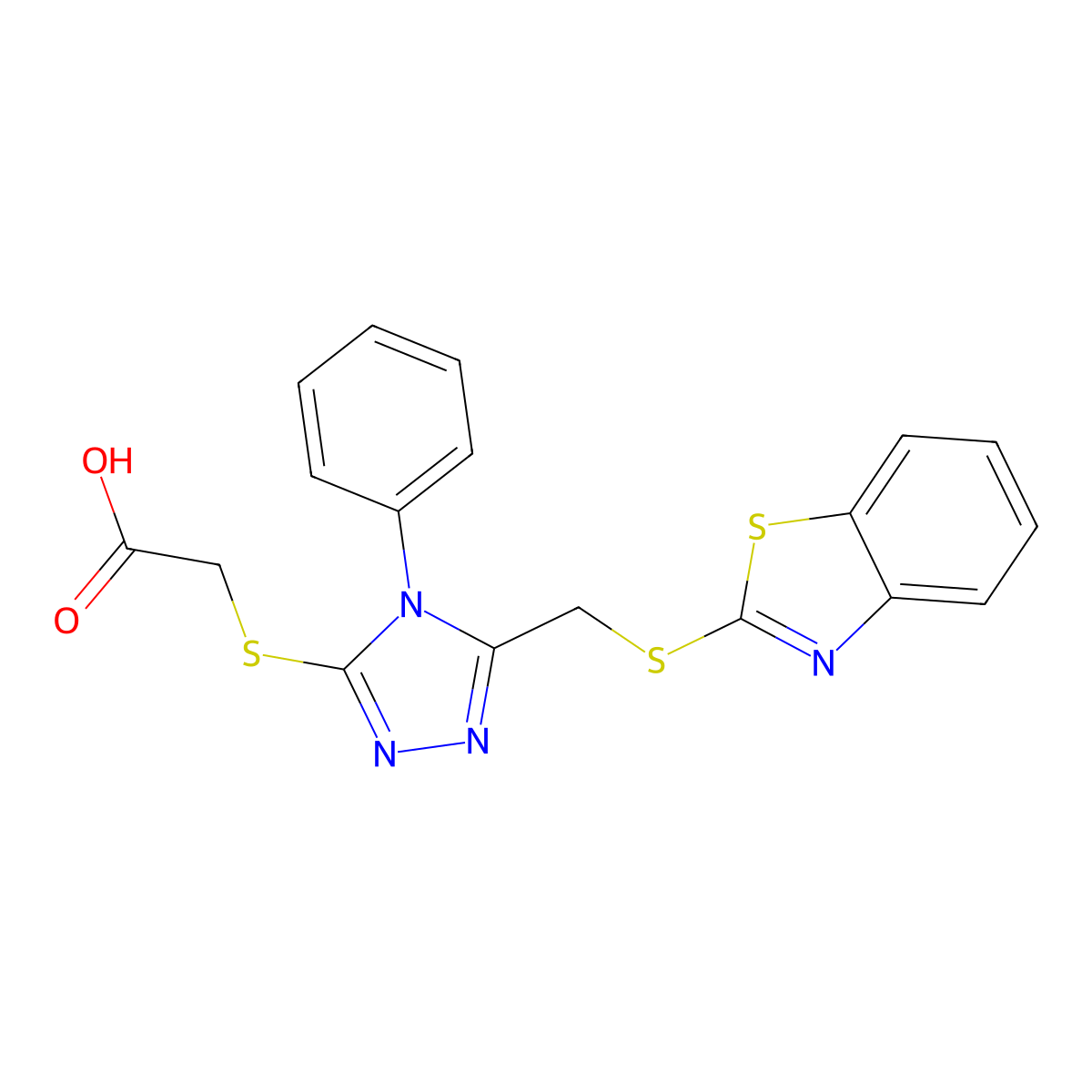 2-({5-[(1,3-benzothiazol-2-ylsulfanyl)methyl]-4-phenyl-4H-1,2,4-triazol-3-yl}sulfanyl)acetic acid molecular structure, CAS 722490-57-5