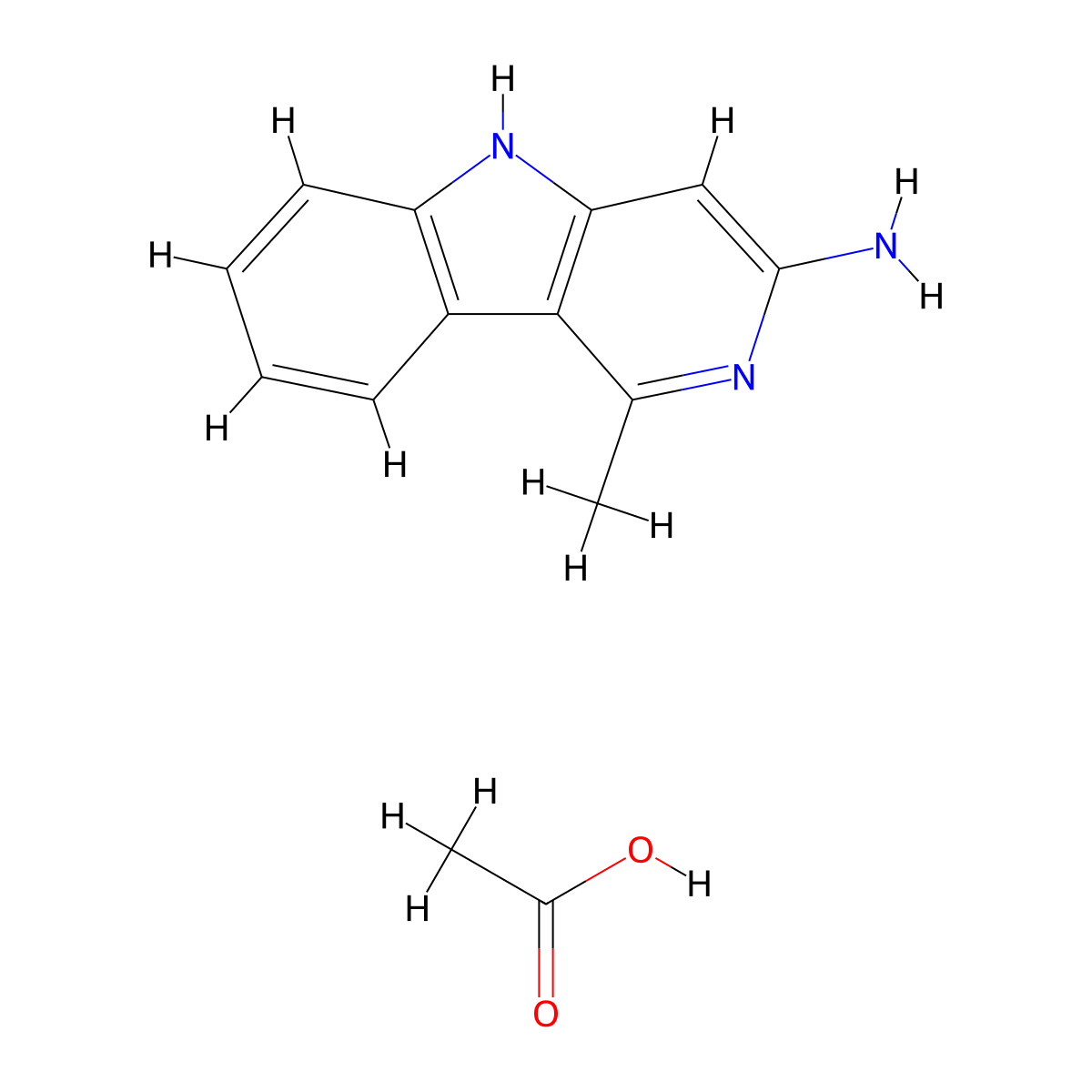 3-Amino-1-methyl-5H-pyrido[4,3-b]indole acetate molecular structure, CAS 72254-58-1